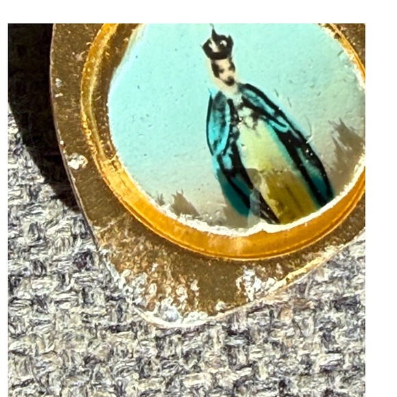 Vintage 1930s Gold Heart Locket Green Stars Religious Mary Charm pendant - Picture 8 of 13